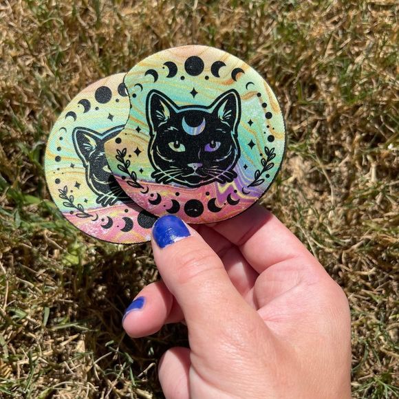 🎄 Rainbow Moon Cat Neoprene Car Coaster 2 Pack - Picture 6 of 13